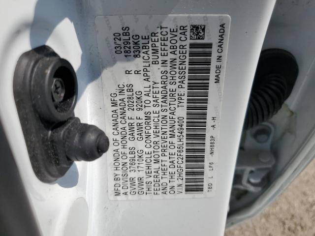2HGFC2F65LH549400 - 2020 HONDA CIVIC LX WHITE photo 12