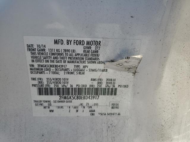 2FMGK5C80EBD43917 - 2014 FORD FLEX SEL Ağ foto 12