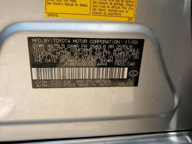 JTHBE96S970014494 - 2007 LEXUS GS 350 SILVER photo 12