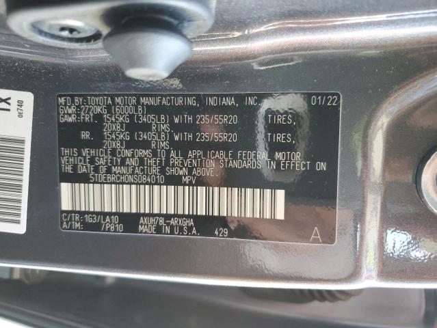 5TDEBRCH0NS084010 - 2022 TOYOTA HIGHLANDER HYBRID PLATINUM BLACK photo 12