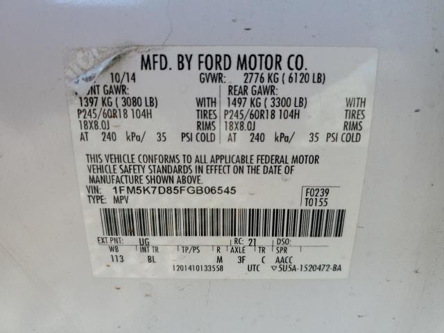 1FM5K7D85FGB06545 - 2015 FORD EXPLORER XLT WHITE photo 13
