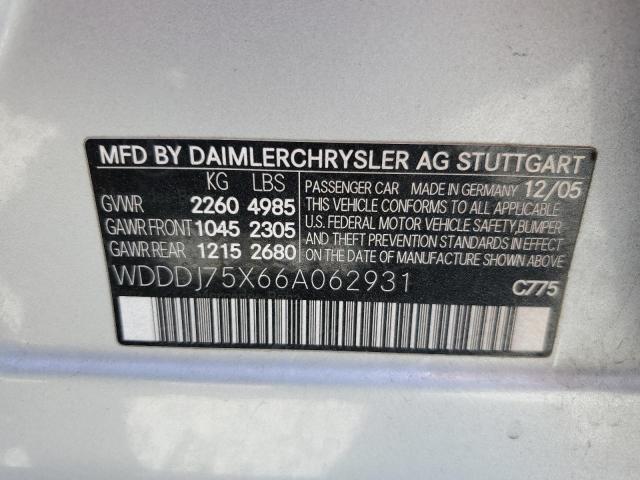 WDDDJ75X66A062931 - 2006 MERCEDES-BENZ CLS 500C GRAY photo 12