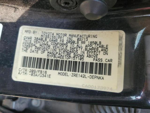 5YFBU4EE1DP157105 - 2013 TOYOTA COROLLA BASE CHARCOAL photo 12