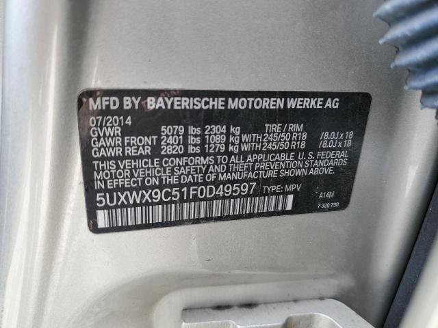 5UXWX9C51F0D49597 - 2015 BMW X3 XDRIVE28I SILVER photo 13