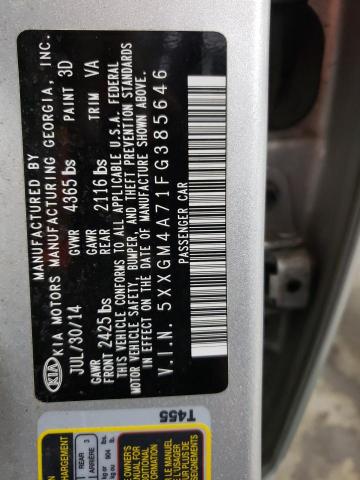 5XXGM4A71FG385646 - 2015 KIA OPTIMA LX SILVER photo 12