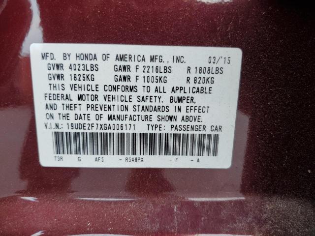 19UDE2F7XGA006171 - 2016 ACURA ILX PREMIUM TECH ბურგუნდია ფოტო 12