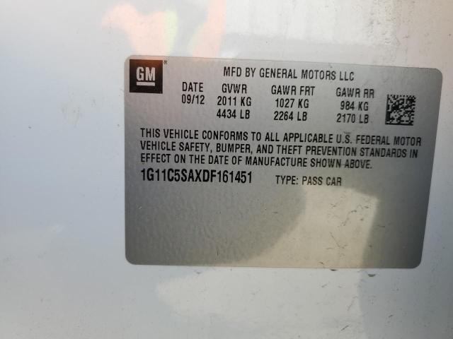 1G11C5SAXDF161451 - 2013 CHEVROLET MALIBU 1LT WHITE photo 12