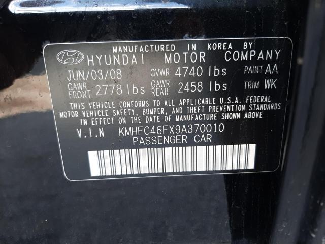 KMHFC46FX9A370010 - 2009 HYUNDAI AZERA SE BLACK photo 10