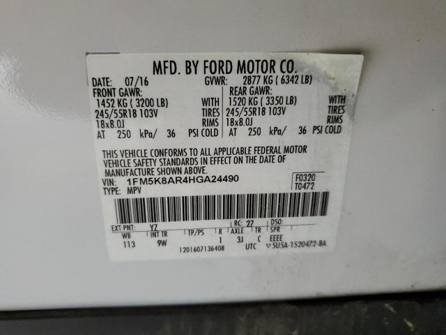 1FM5K8AR4HGA24490 - 2017 FORD EXPLORER POLICE INTERCEPTOR WHITE photo 13