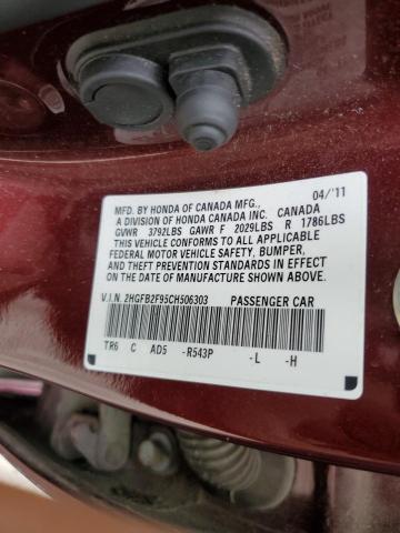 2HGFB2F95CH506303 - 2012 HONDA CIVIC EXL MAROON photo 12