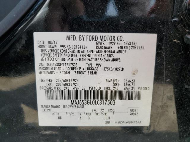 MAJ6S3GL0LC317503 - 2020 FORD ECOSPORT SE BLACK photo 12