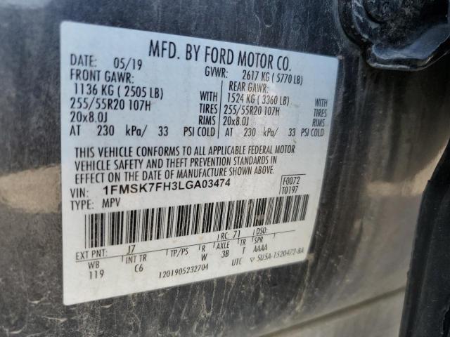 1FMSK7FH3LGA03474 - 2020 FORD EXPLORER LIMITED GRAY photo 13