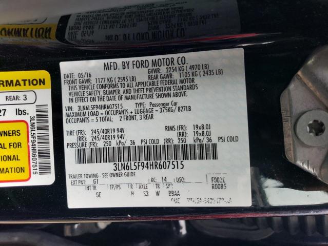 3LN6L5F94HR607515 - 2017 LINCOLN MKZ RESERVE შავი ფოტო 12