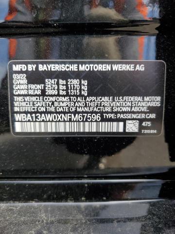 WBA13AW0XNFM67596 - 2022 BMW M440XI GRAN COUPE BLACK photo 12