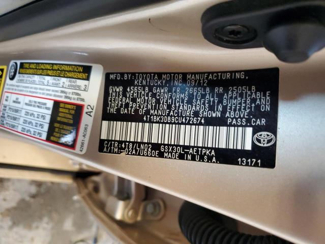 4T1BK3DB9CU472674 - 2012 TOYOTA AVALON BASE 金色 照片 13