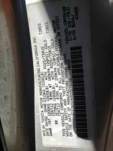 5TESN92N92Z078156 - 2002 TOYOTA TACOMA XTRACAB PRERUNNER ვერცხლისფერი ფოტო 12