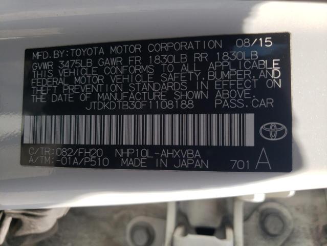 JTDKDTB30F1108188 - 2015 TOYOTA PRIUS C WHITE photo 12