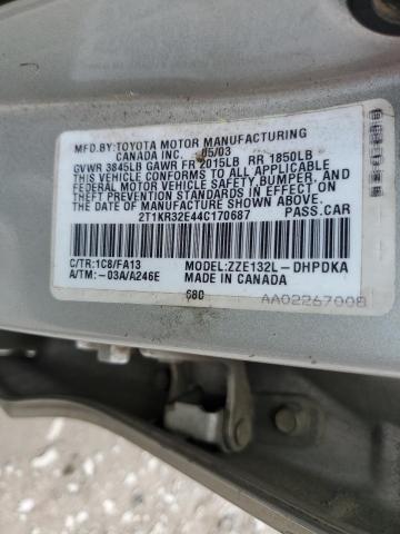 2T1KR32E44C170687 - 2004 TOYOTA COROLLA MA XR SILVER photo 13