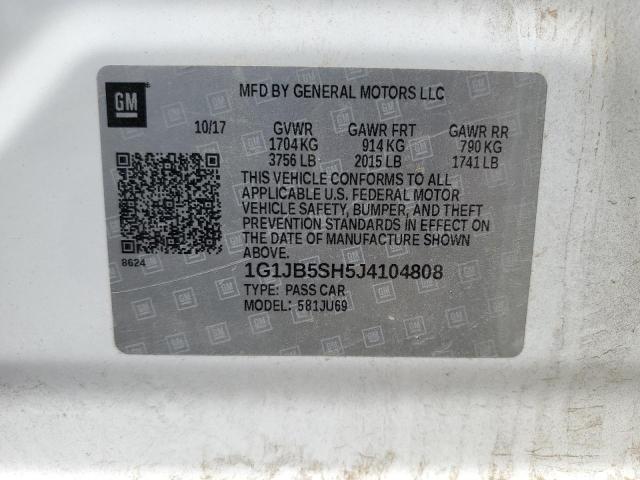 1G1JB5SH5J4104808 - 2018 CHEVROLET SONIC LS თეთრი ფოტო 12