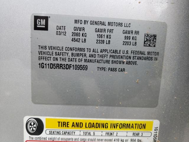 1G11D5RR3DF109569 - 2013 CHEVROLET MALIBU 1LT ნაცრისფერი ფოტო 12