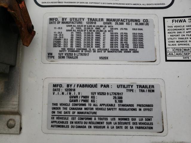 1UYVS2539L7767017 - 2020 UTILITY TRAILER თეთრი ფოტო 10