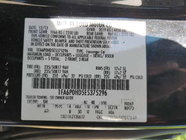 1FA6P0HD5E5375296 - 2014 FORD FUSION SE BLACK photo 12