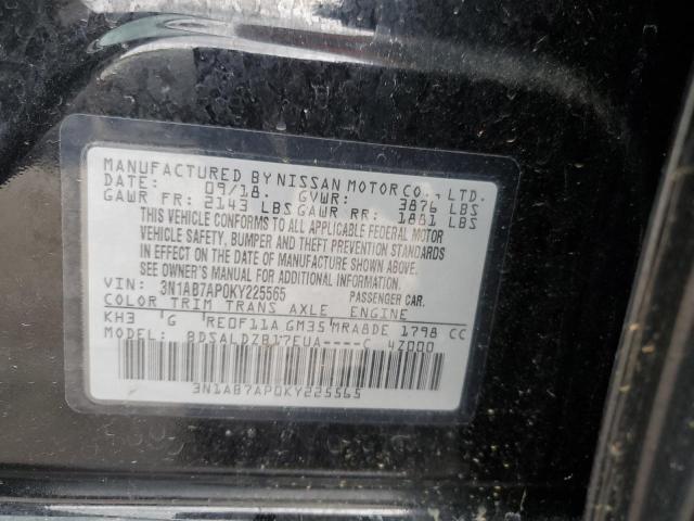 3N1AB7AP0KY225565 - 2019 NISSAN SENTRA S BLACK photo 12