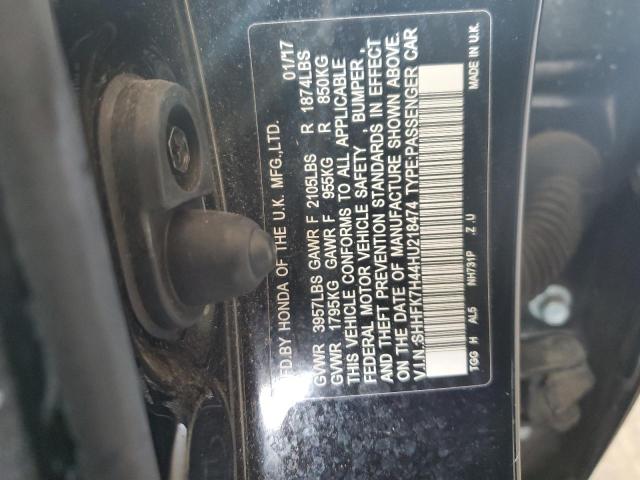 SHHFK7H44HU218474 - 2017 HONDA CIVIC SPORT 黑色 照片 12
