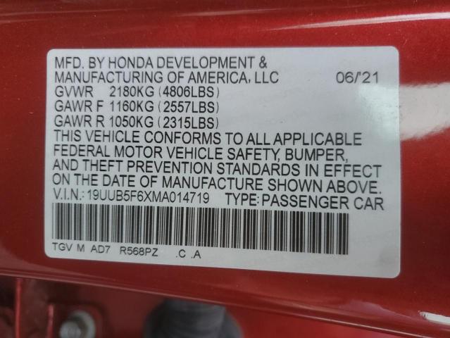 19UUB5F6XMA014719 - 2021 ACURA TLX ADVANCE RED photo 13