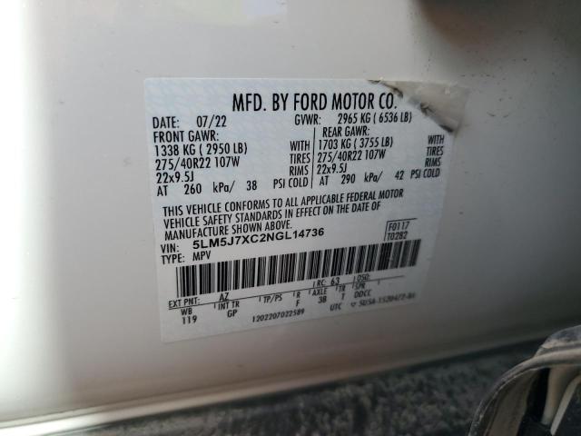 5LM5J7XC2NGL14736 - 2022 LINCOLN AVIATOR RESERVE WHITE photo 13