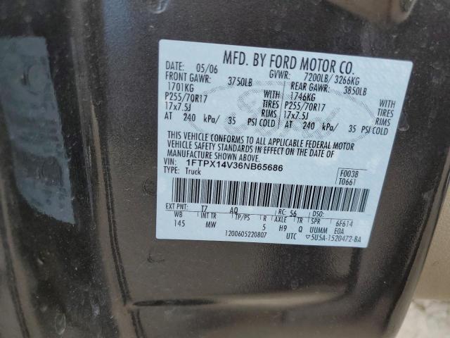 1FTPX14V36NB65686 - 2006 FORD F150 GRAY photo 12