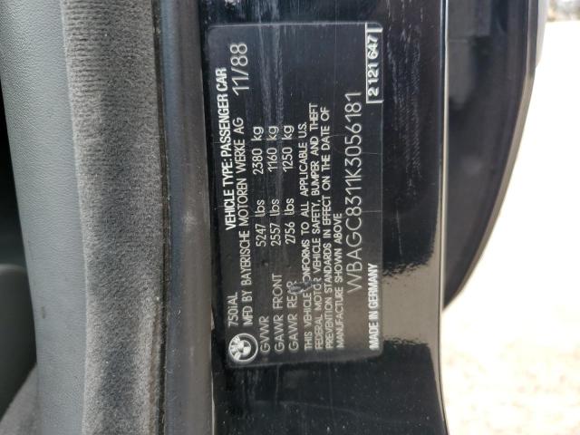WBAGC8311K3056181 - 1989 BMW 750 IL BLACK photo 12