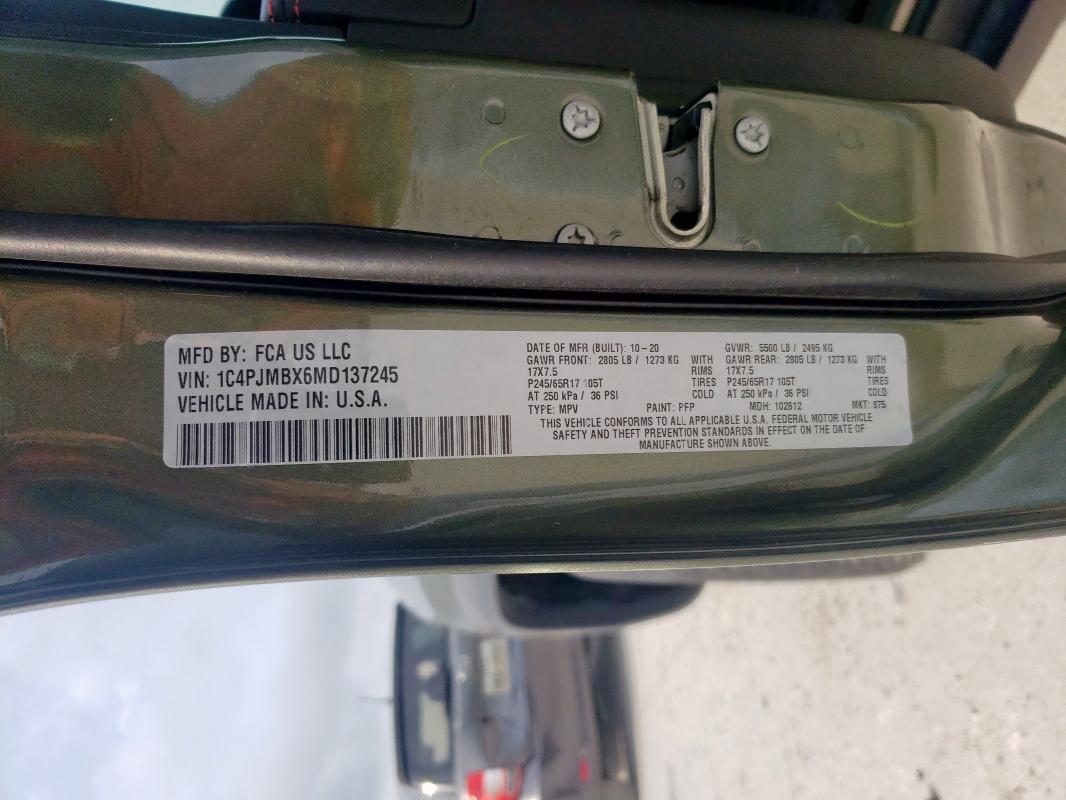 1C4PJMBX6MD137245 - 2021 JEEP CHEROKEE TRAILHAWK GREEN photo 12