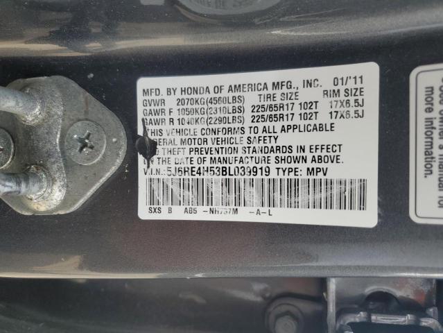 5J6RE4H53BL039919 - 2011 HONDA CR-V EX GRAY photo 13