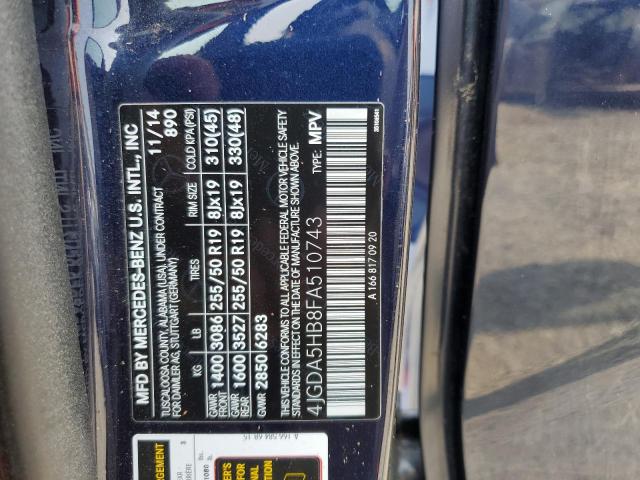 4JGDA5HB8FA510743 - 2015 MERCEDES-BENZ ML 350 4MATIC BLUE photo 13