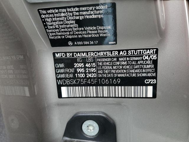 WDBSK75F45F106169 - 2005 MERCEDES-BENZ SL 500 GRAY photo 12