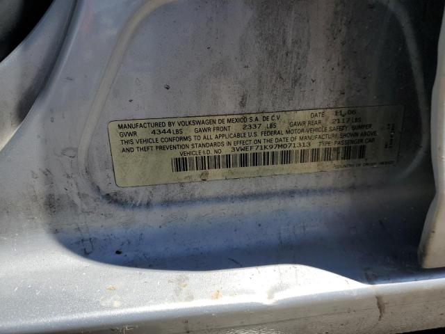 3VWEF71K97M071313 - 2007 VOLKSWAGEN JETTA WOLFSBURG 银色 照片 12