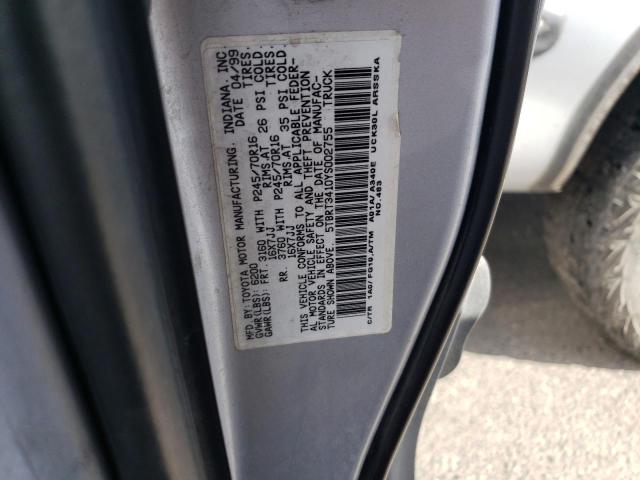 5TBRT3410YS002755 - 2000 TOYOTA TUNDRA ACCESS CAB 银色 照片 12