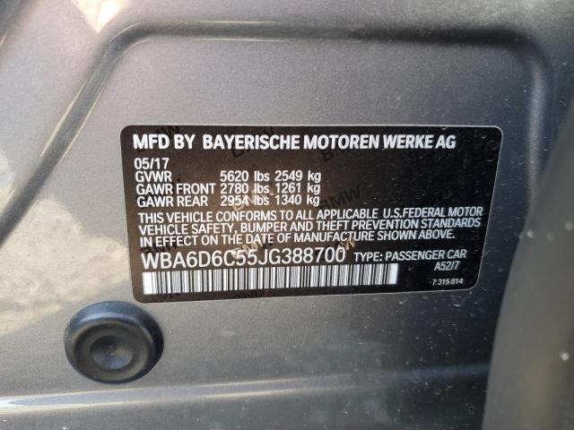 WBA6D6C55JG388700 - 2018 BMW 650 XI GRAN COUPE CHARCOAL photo 12