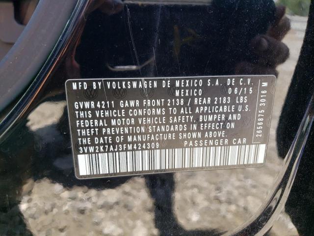 3VW2K7AJ3FM424309 - 2015 VOLKSWAGEN JETTA BASE 黑色 照片 12