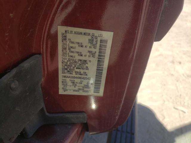 1N6AA06B44N542542 - 2004 NISSAN TITAN XE BURGUNDY photo 12