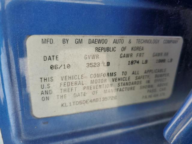 KL1TD5DE4AB135726 - 2010 CHEVROLET AVEO LS Mavi foto 12