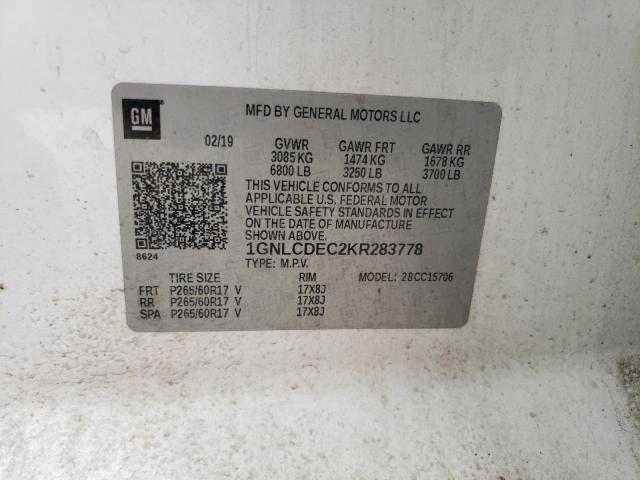 1GNLCDEC2KR283778 - 2019 CHEVROLET TAHOE POLICE WHITE photo 13