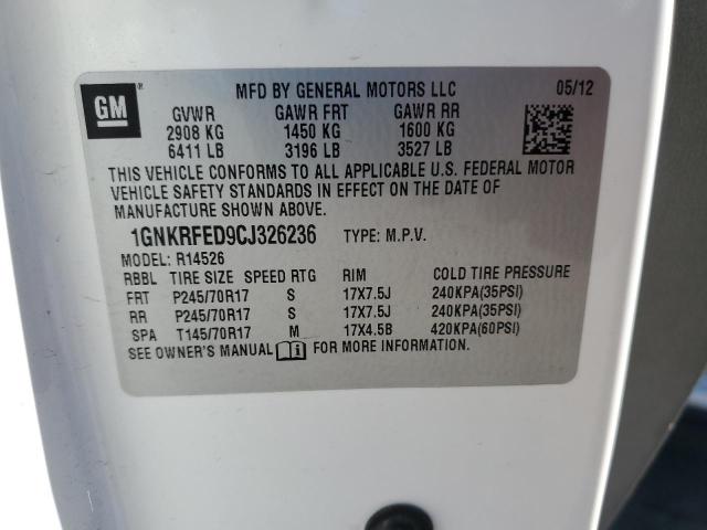 1GNKRFED9CJ326236 - 2012 CHEVROLET TRAVERSE LS WHITE photo 12