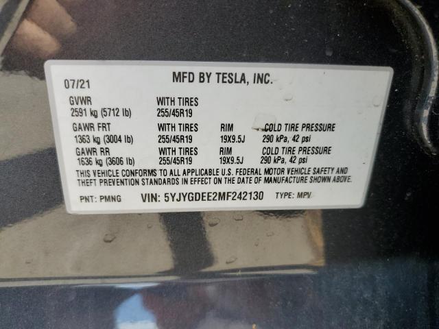 5YJYGDEE2MF242130 - 2021 TESLA MODEL Y GRAY photo 12