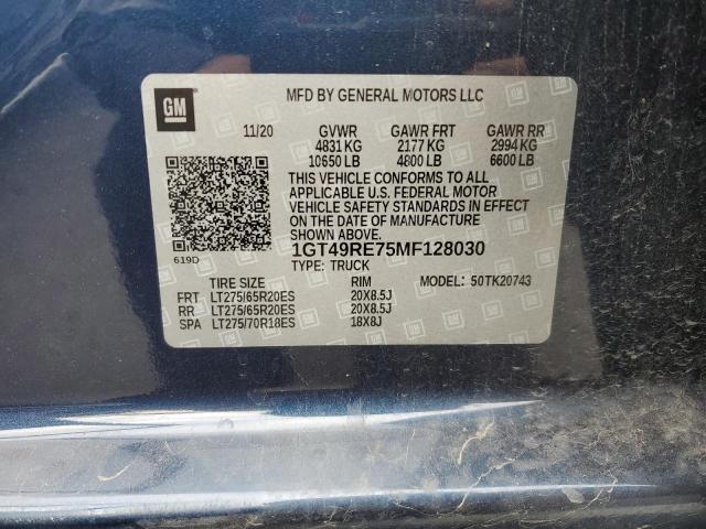 1GT49RE75MF128030 - 2021 GMC SIERRA K2500 DENALI BLUE photo 13