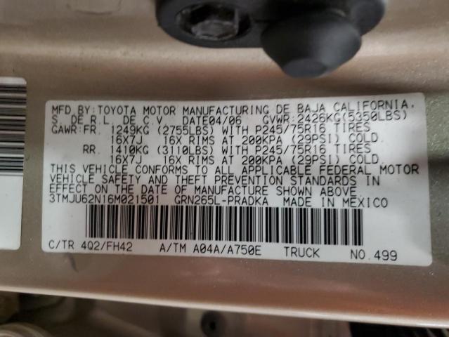 3TMJU62N16M021501 - 2006 TOYOTA TACOMA DOUBLE CAB PRERUNNER TAN photo 13
