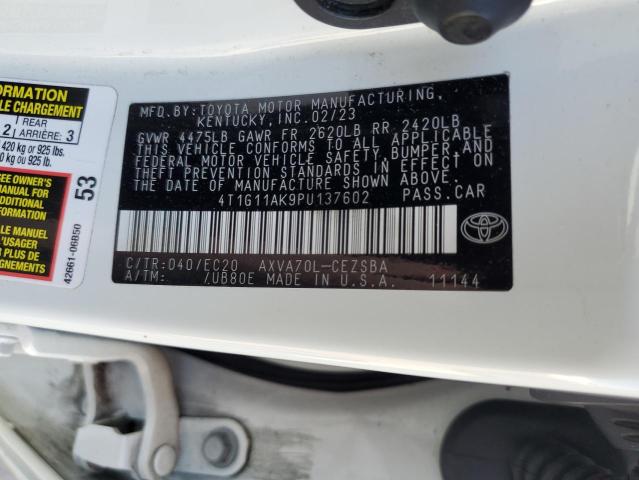 4T1G11AK9PU137602 - 2023 TOYOTA CAMRY SE NIGHT SHADE WHITE photo 12