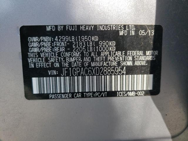 JF1GPAC6XD2885954 - 2013 SUBARU IMPREZA PREMIUM SILVER photo 12