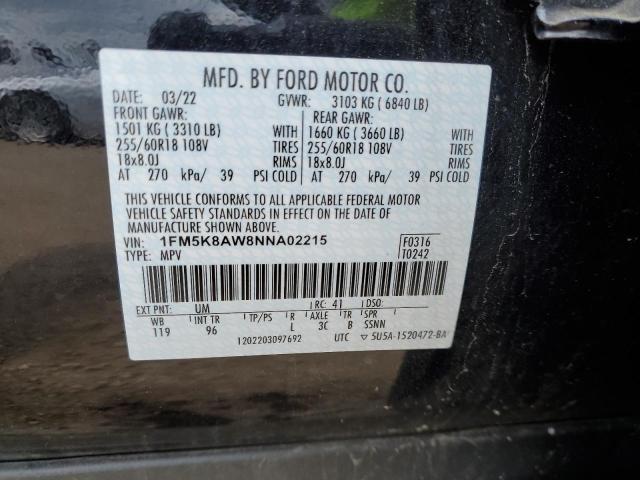 1FM5K8AW8NNA02215 - 2022 FORD EXPLORER POLICE INTERCEPTOR 黑色 照片 14